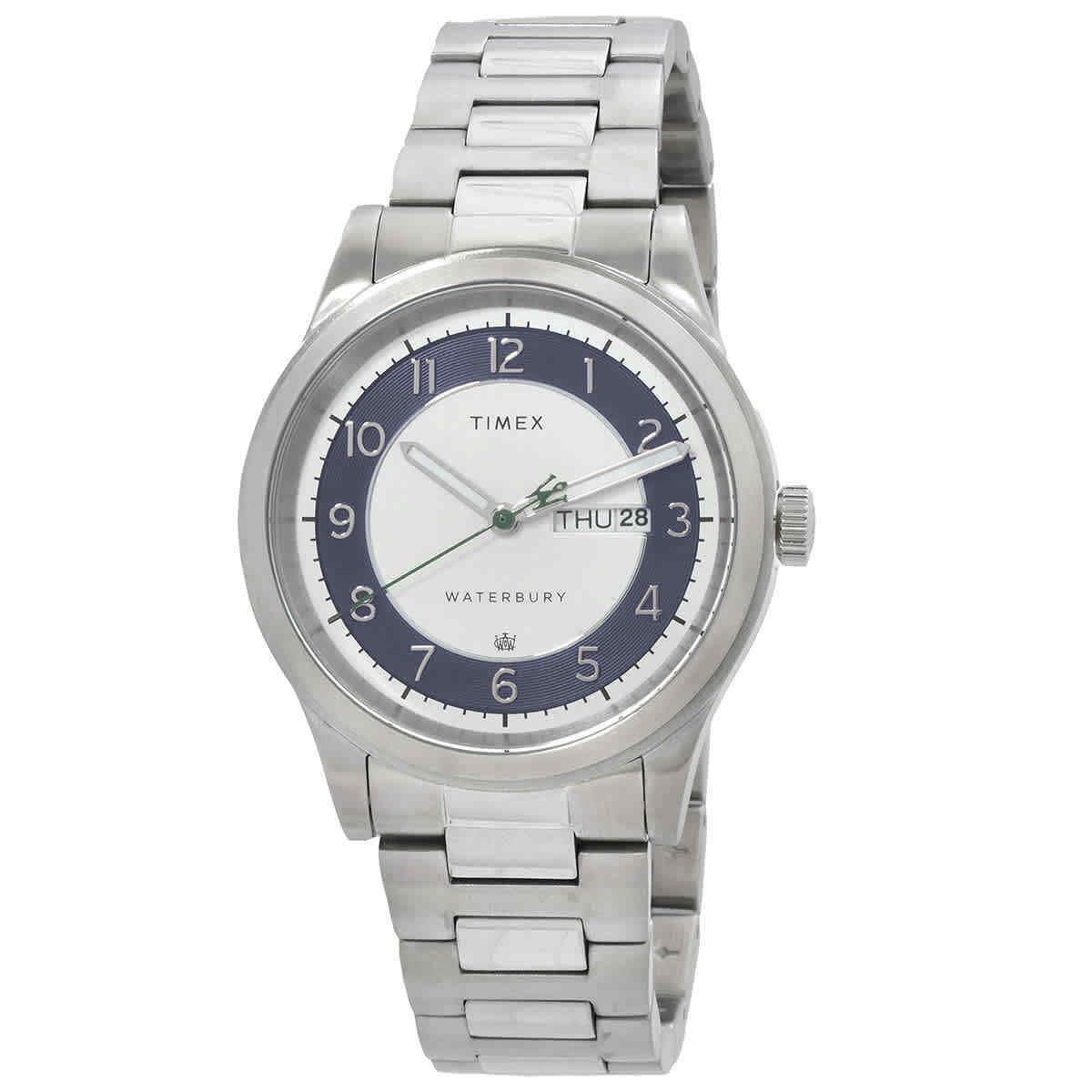 Timex Waterbury Traditional Quartz Silver Dial Men`s Watch TW2U99300 - Dial: Silver, Band: Silver-tone, Bezel: Silver-tone