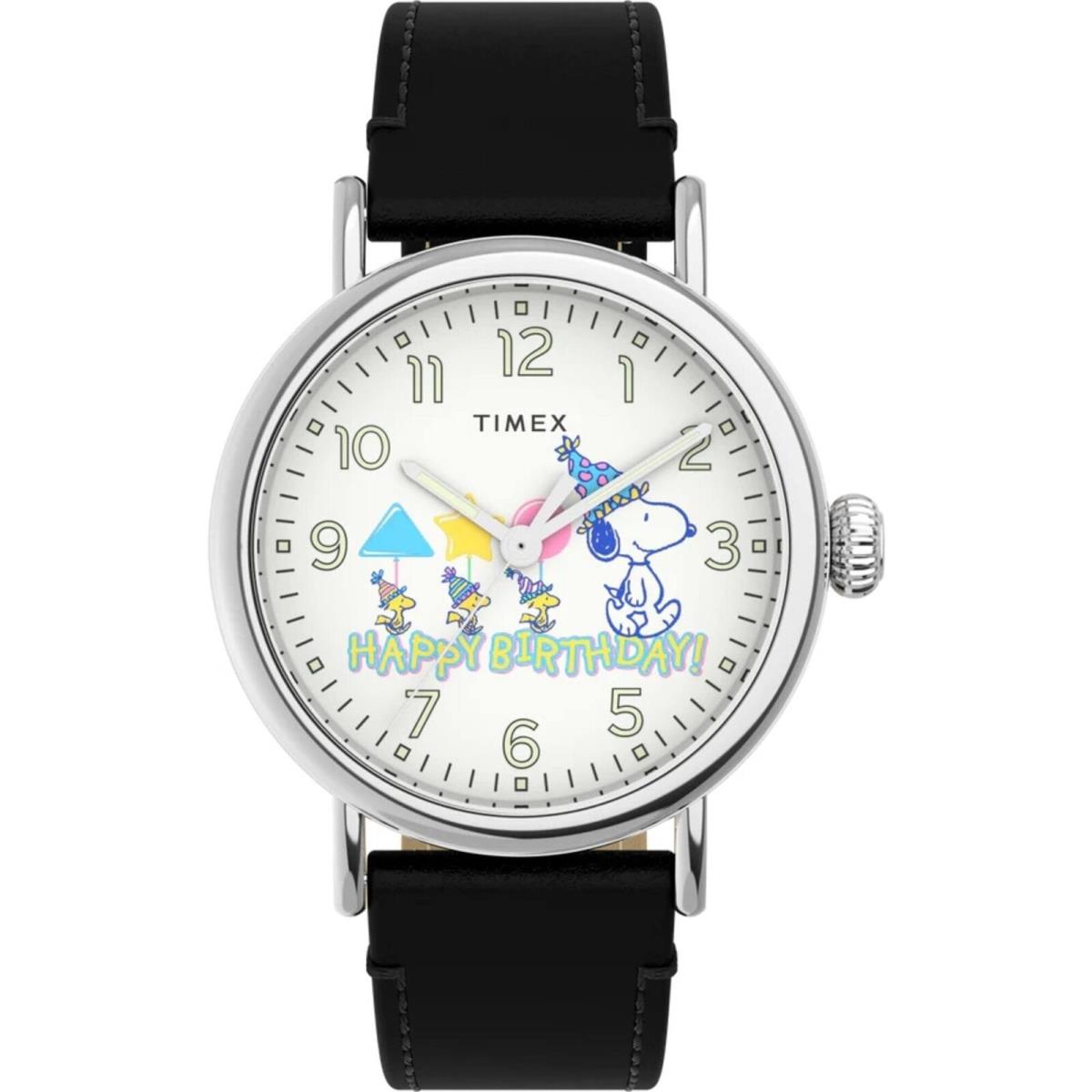 Timex Men`s Watch Standard Peanuts Snoopy Happy Birthday White Dial TW2V61000VQ - Dial: White, Band: Black