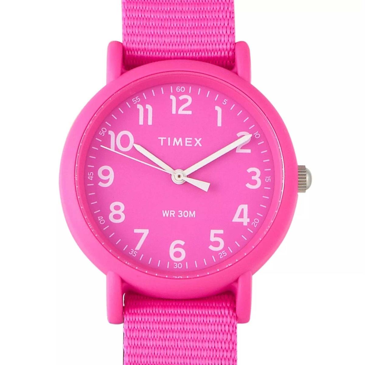 Timex Women`s Watch Weekender Quartz Resin Case Pink Dial Nylon Strap TWG018100