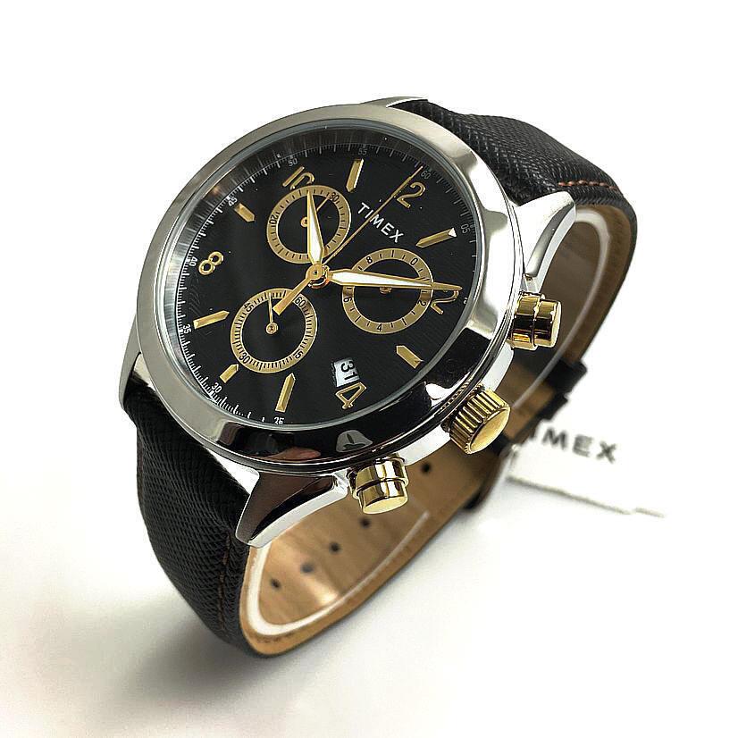 Men`s Timex Chronograph Quartz 19mm Leather Band Watch TW2R90700