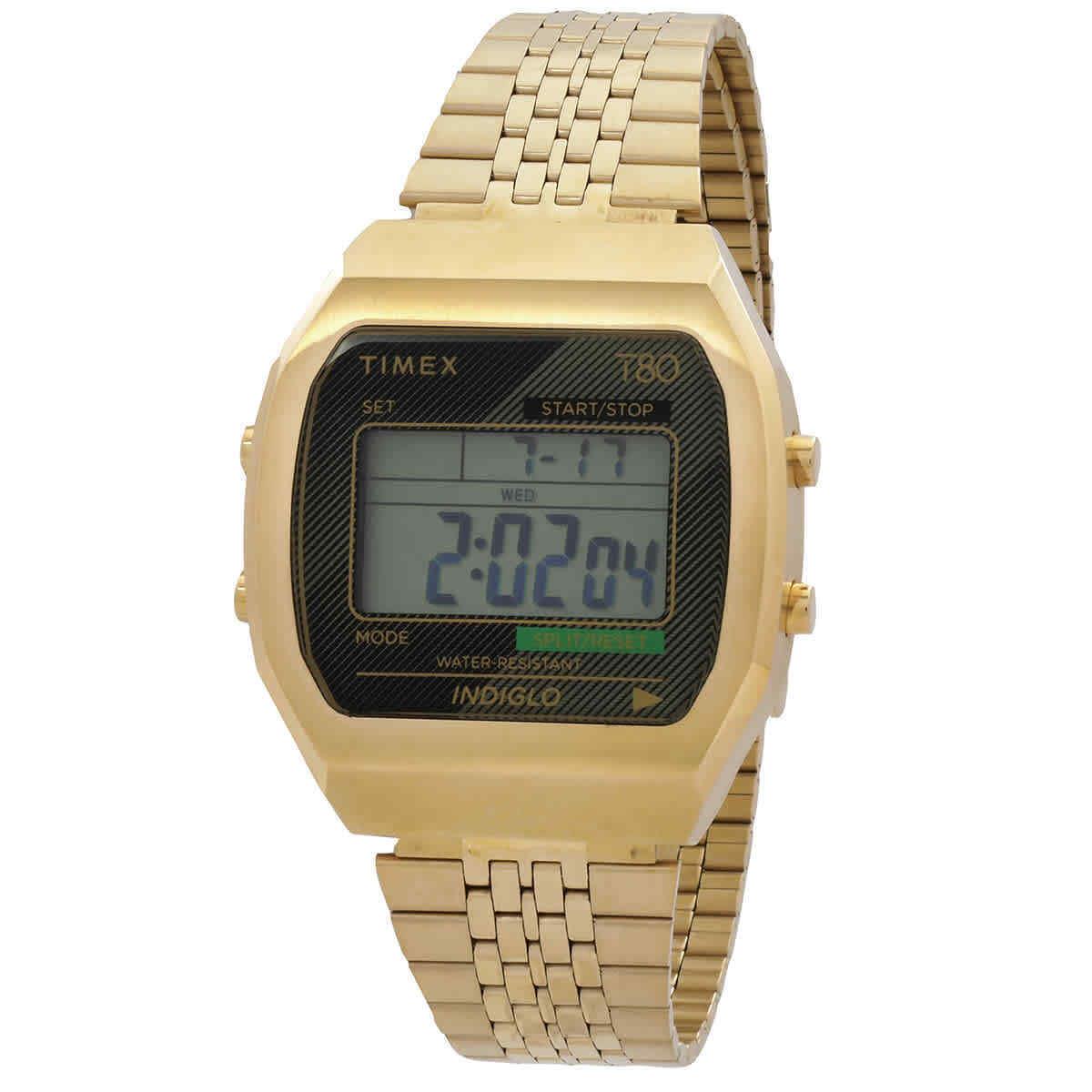 Timex 80 Alarm Quartz Stainless Steel Bracelet Unisex Watch TW2V74300 - Dial: Digital, Band: Gold-tone, Bezel: Gold-tone