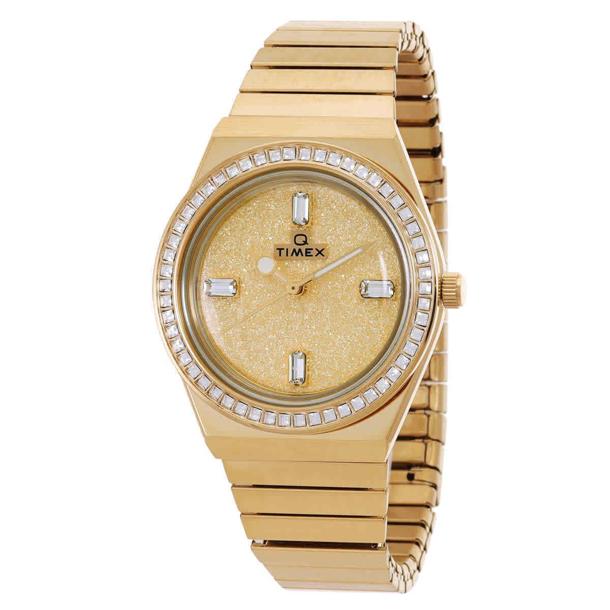 Timex Q Timex Quartz Crystal Gold Dial Ladies Watch TW2W10500