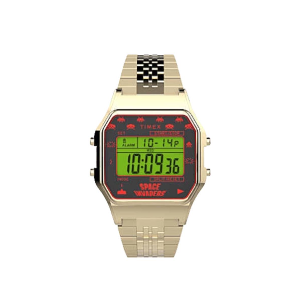 Timex T80 x Space Invaders 34mm Stainless Steel Bracelet Gold Watch TW2V30100