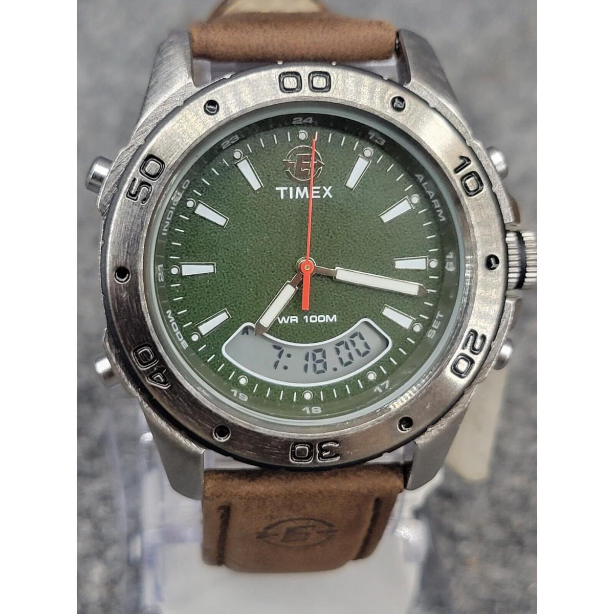 Timex Expedition Silver Tone Green Dial Analog Digital Men s Watch Old Stock