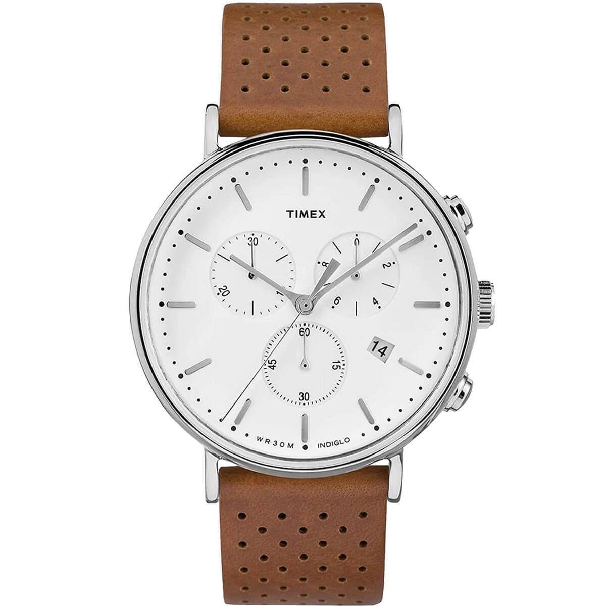 Timex Men`s Watch Fairfield Chronograph White Dial Tan Strap TW2R26700VQ