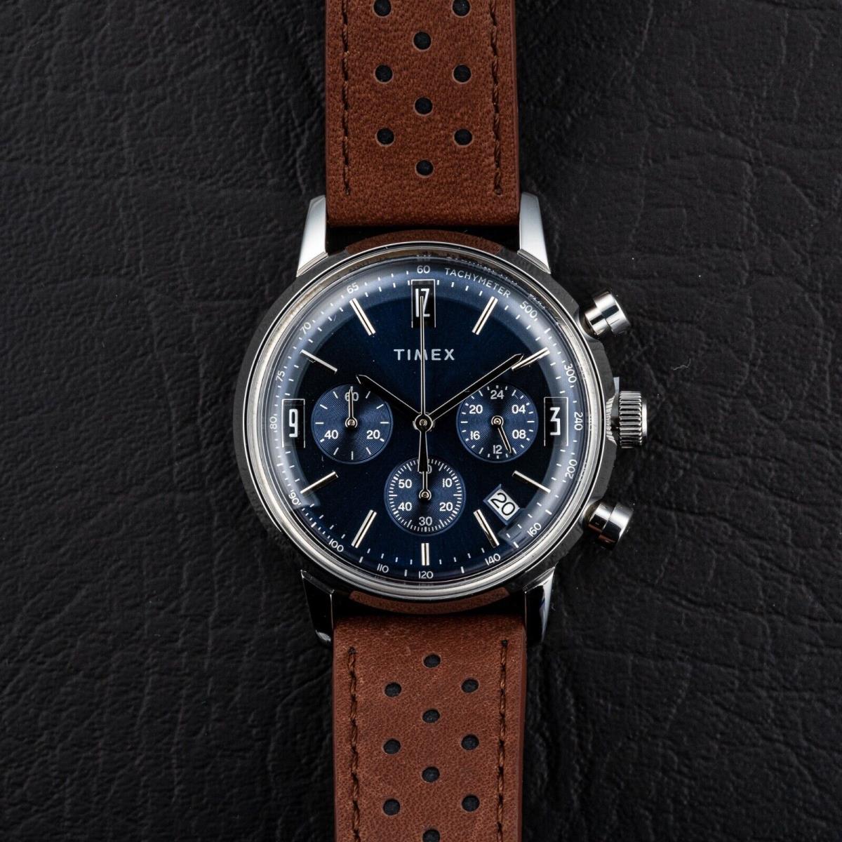 Timex Marlin Chronograph 40mm Blue Dial Leather Strap -TW2W10200