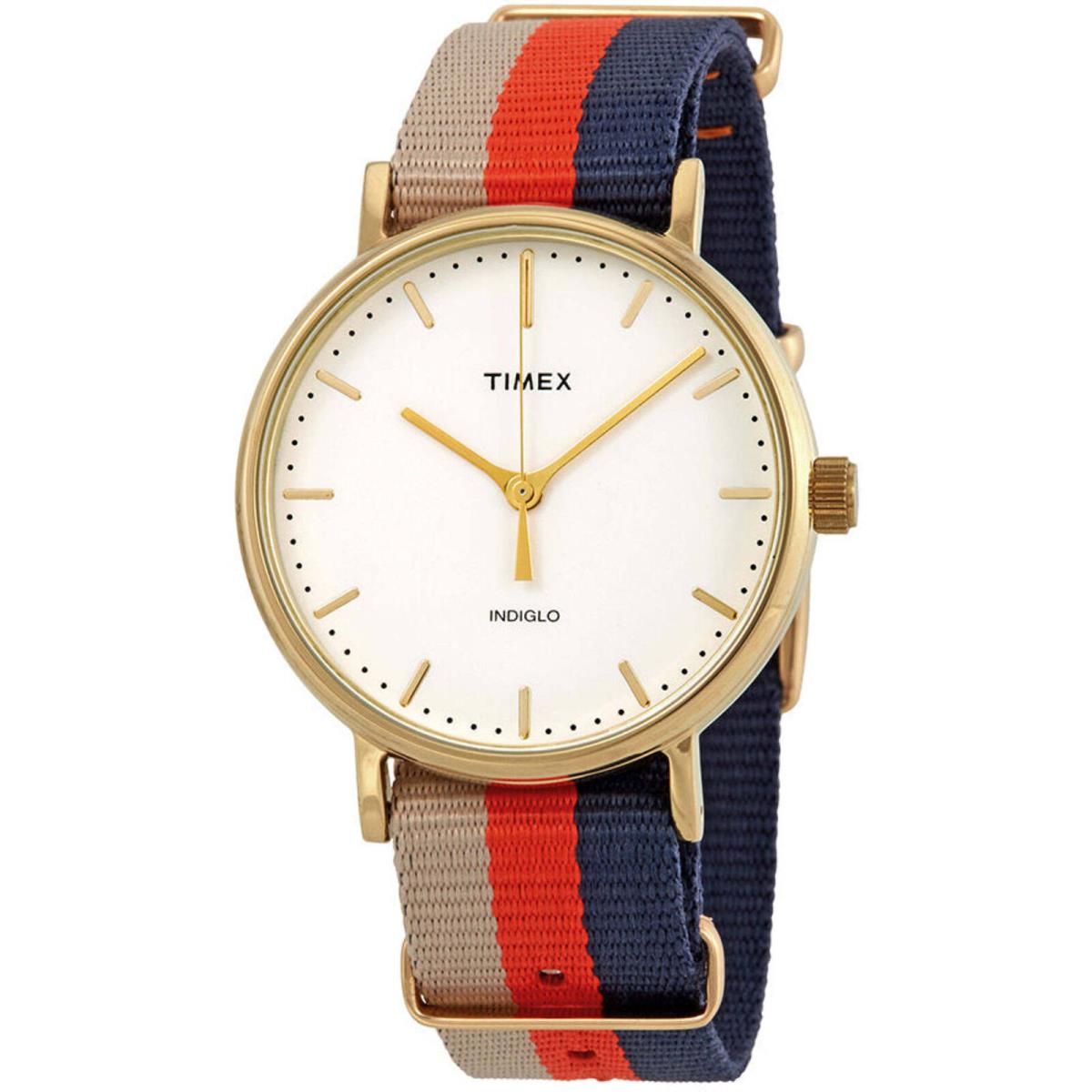 Timex Men`s Watch Weekender Fairfield Beige/orange/navy Nylon Strap TW2P91600 - Dial: Cream, Band: Beige, Orange, Navy