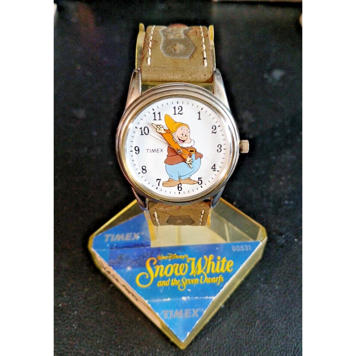 Vtg Rare Happy Timex Watch Snow White The 7 Dwarves On Stand