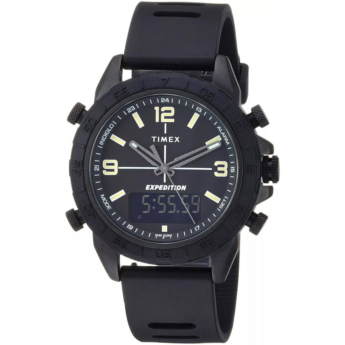 Timex Men`s Watch Expedition Pioneer Black Silicone Strap Ani-digi TW4B17000