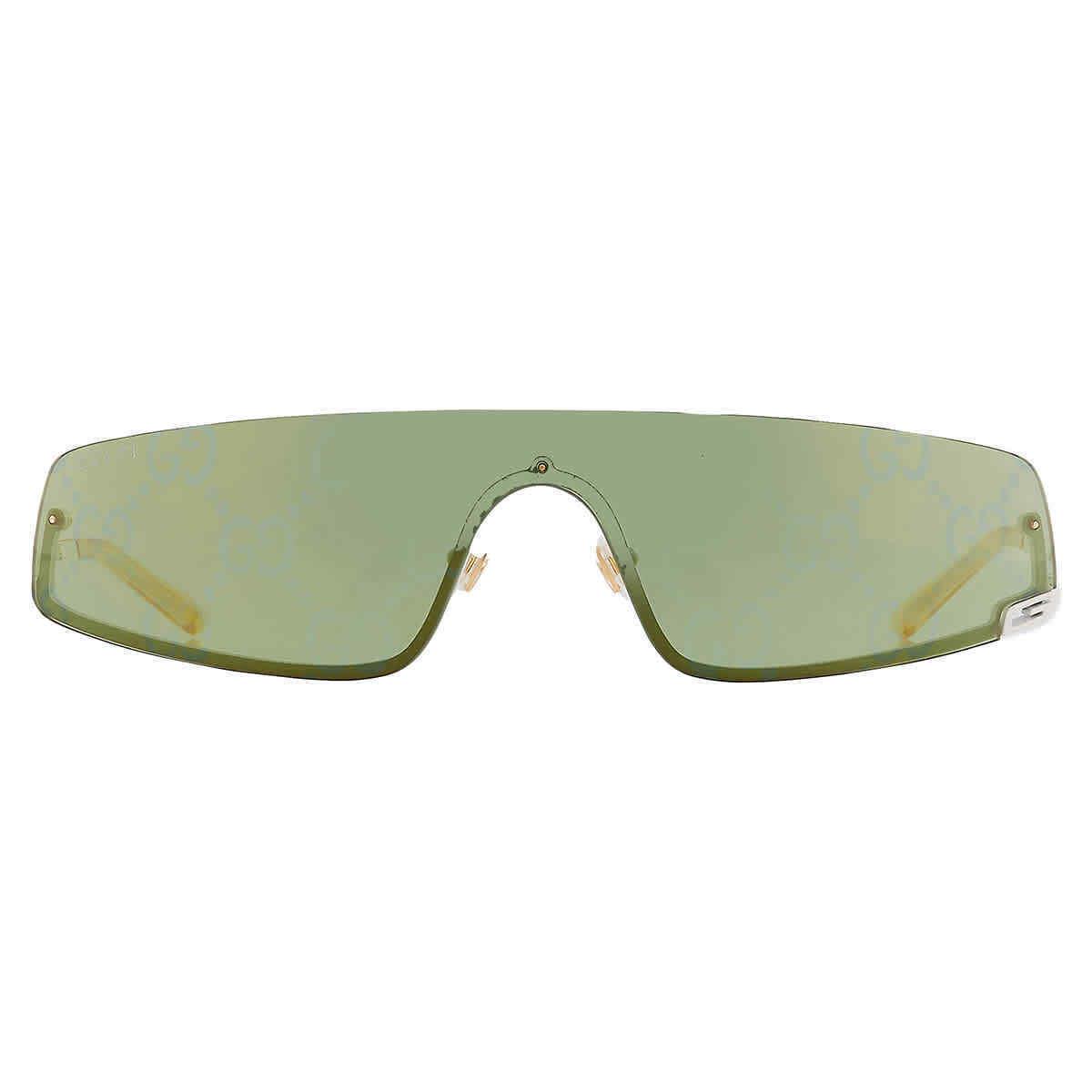 Gucci Green Logo Shield Unisex Sunglasses GG1561S 003 99 GG1561S 003 99 - Frame: Metallic, Lens: Green