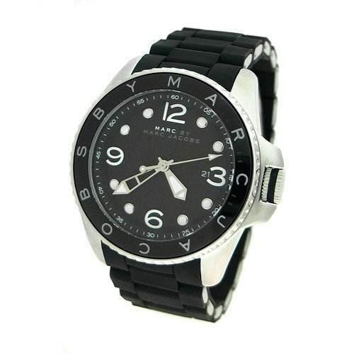 Marc Jacobs Silver Tone Black Wrapped Silicone Bracelet WATCH-MBM2568