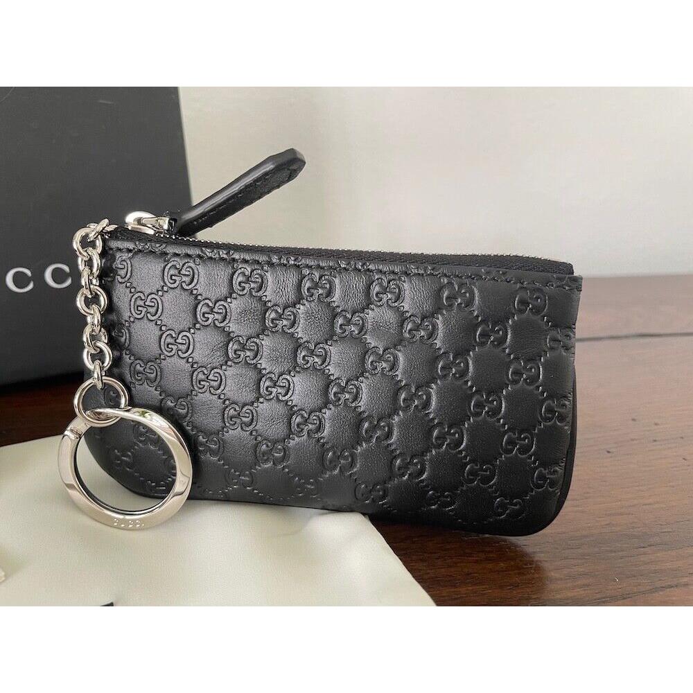 Gucci GG Micro Guccissima Key Case Key Ring Coin Purse Black Leather 544476