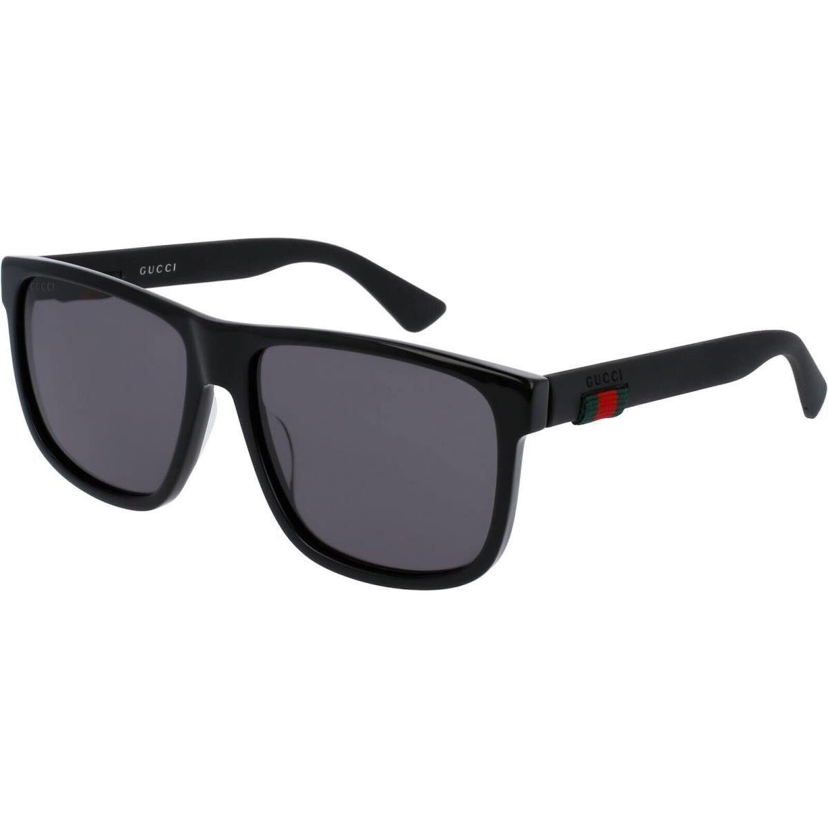 Gucci GG0010S 0010 001 Rectangular Square Black Grey Lens Men`s Sunglasses