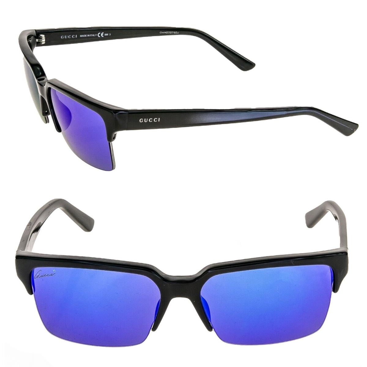 Gucci Black Unisex Square Blue Mirrored Sport 3710 Unisex Gg3710S Sunglasses