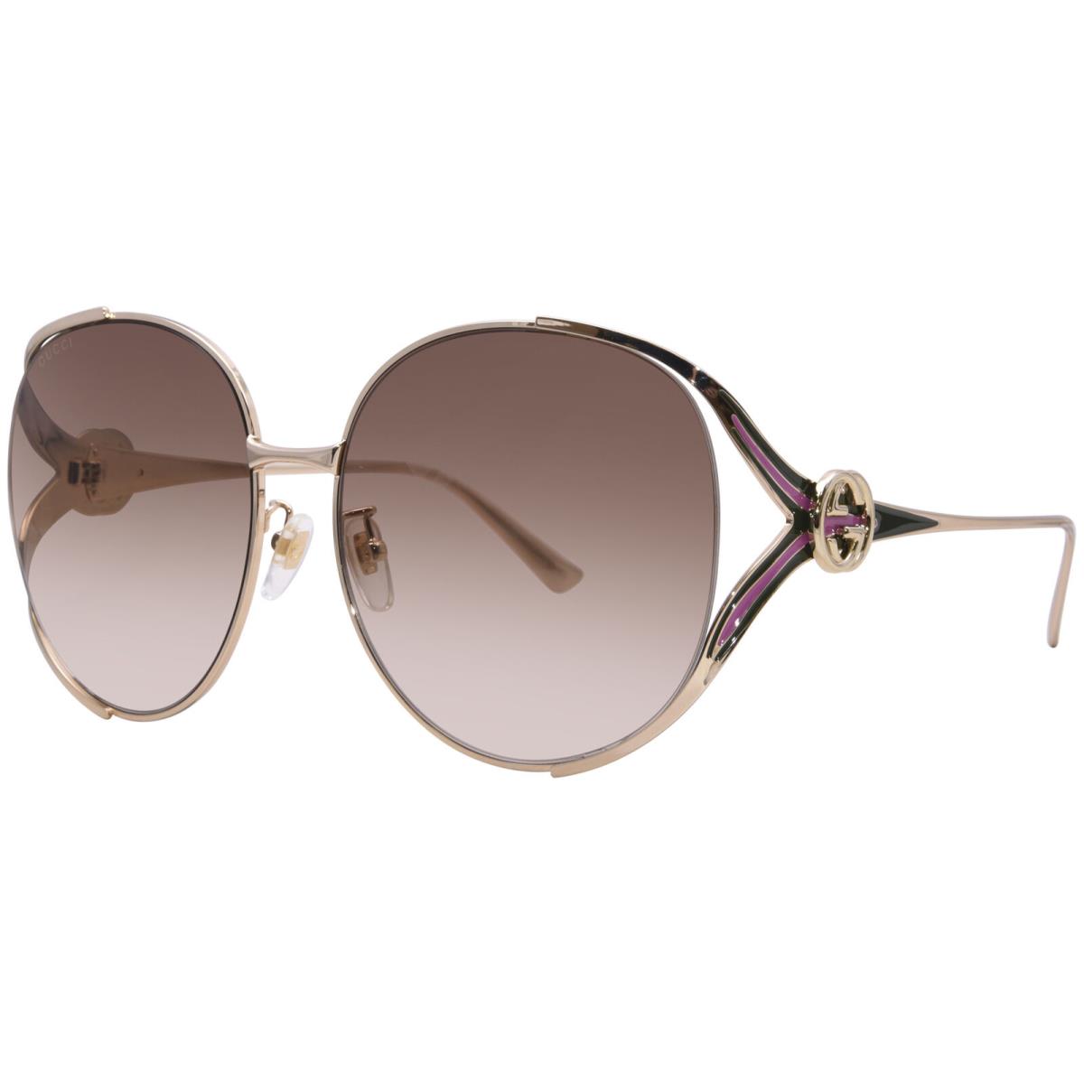 Gucci GG0225S 007 Sunglasses Women`s Gold/brown Gradient Round Shape 63mm