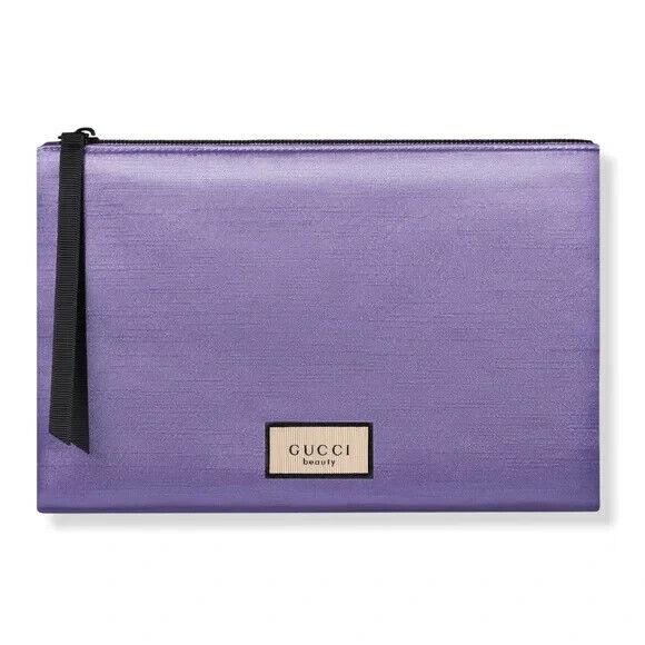 Gucci Purple Shiny Magnolia Clutch Pouch Bag Makeup Travel Zipper