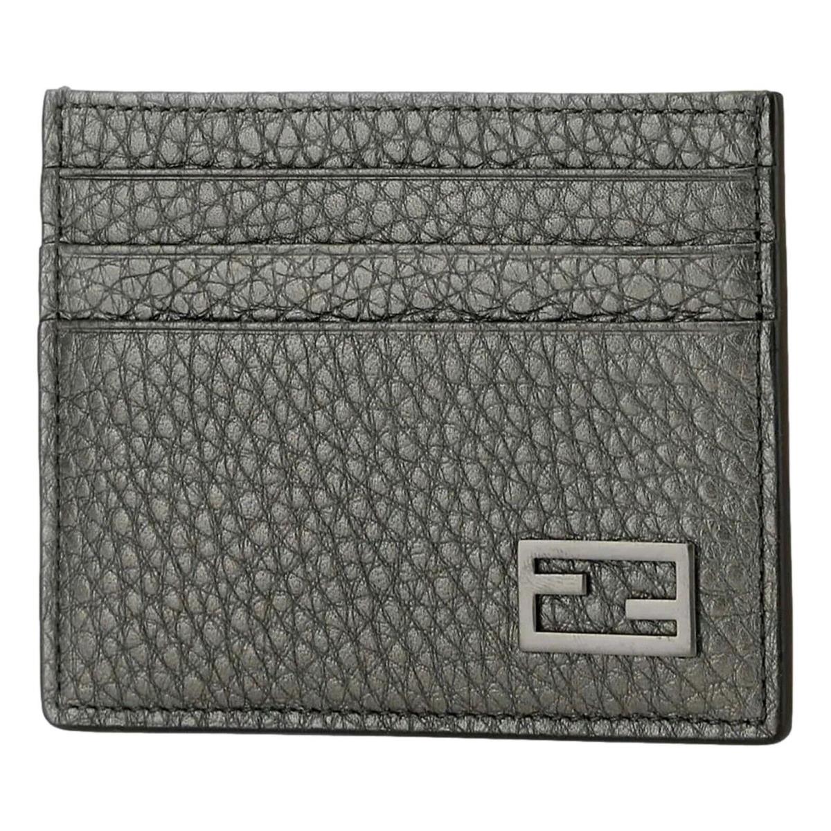 Fendi Baguette Graphite Grained Leather Card Case Wallet