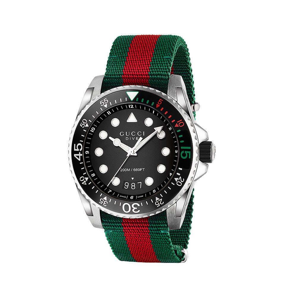 Gucci YA136209 Dive XL 44MM Men`s Red and Green Nylon Watch