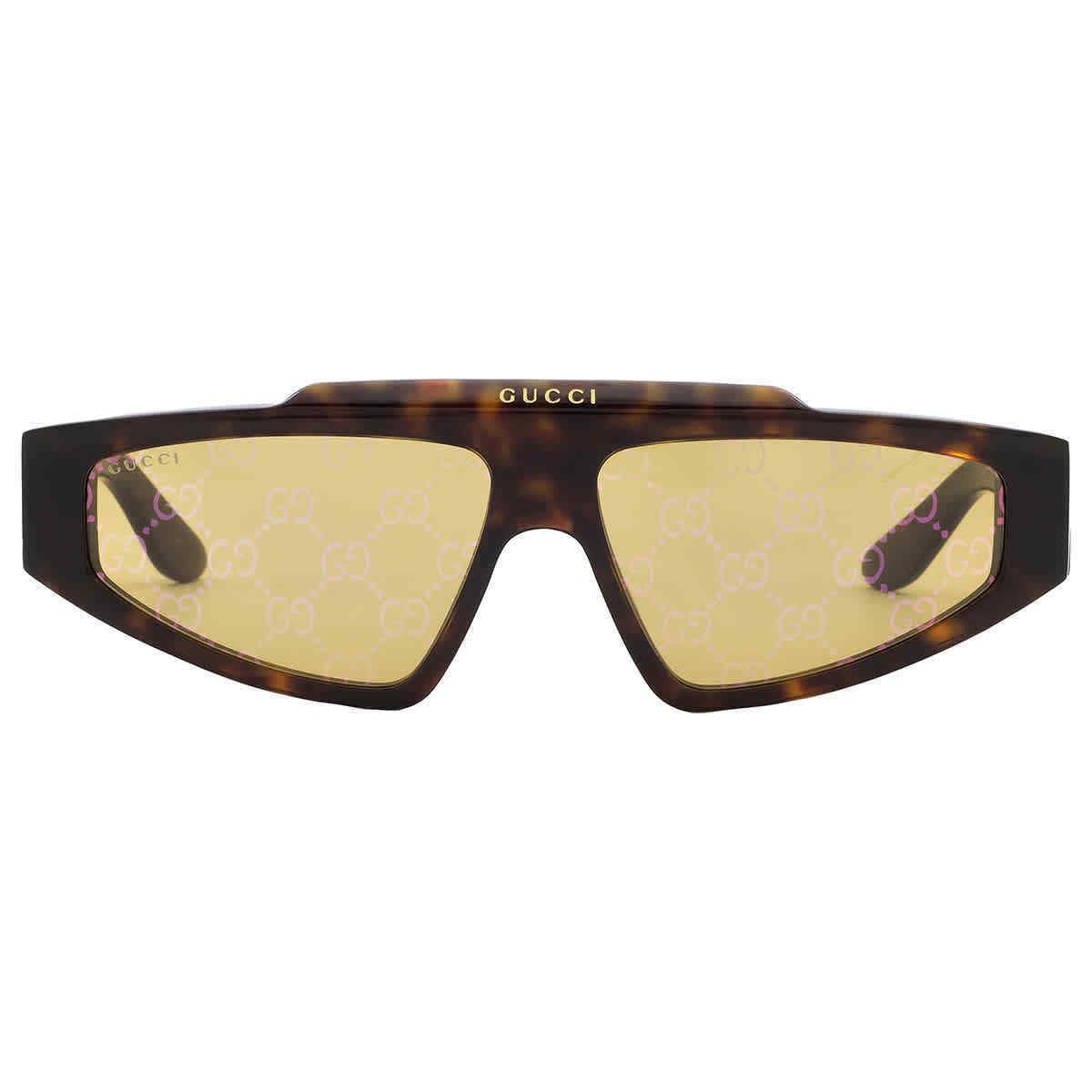 Gucci Yellow Logo Browline Unisex Sunglasses GG1591S 002 58 GG1591S 002 58 - Frame: Brown, Lens: Yellow