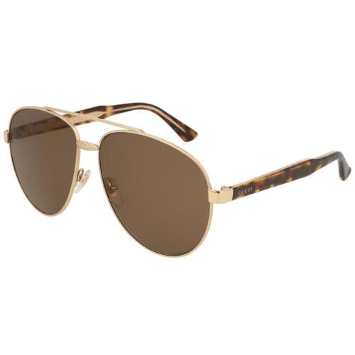 Gucci Pilots Gold and Havana Sunglasses with Brown Lenses GG054S 002 61