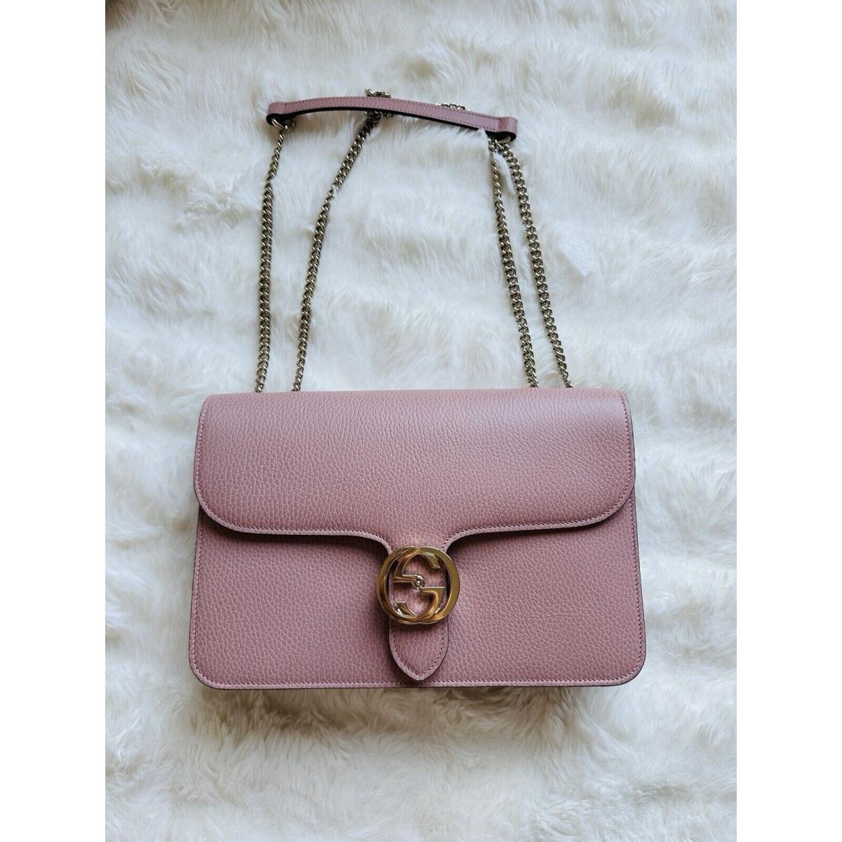 Gucci Large GG Interlocking Caspian Leather Crossbody Shoulder Bag Pink