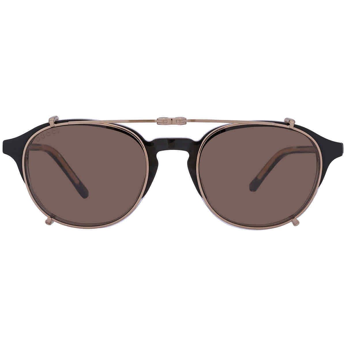 Gucci Light Brown with Dark Brown Clip-on Round Men`s Sunglasses GG1212S 002 50