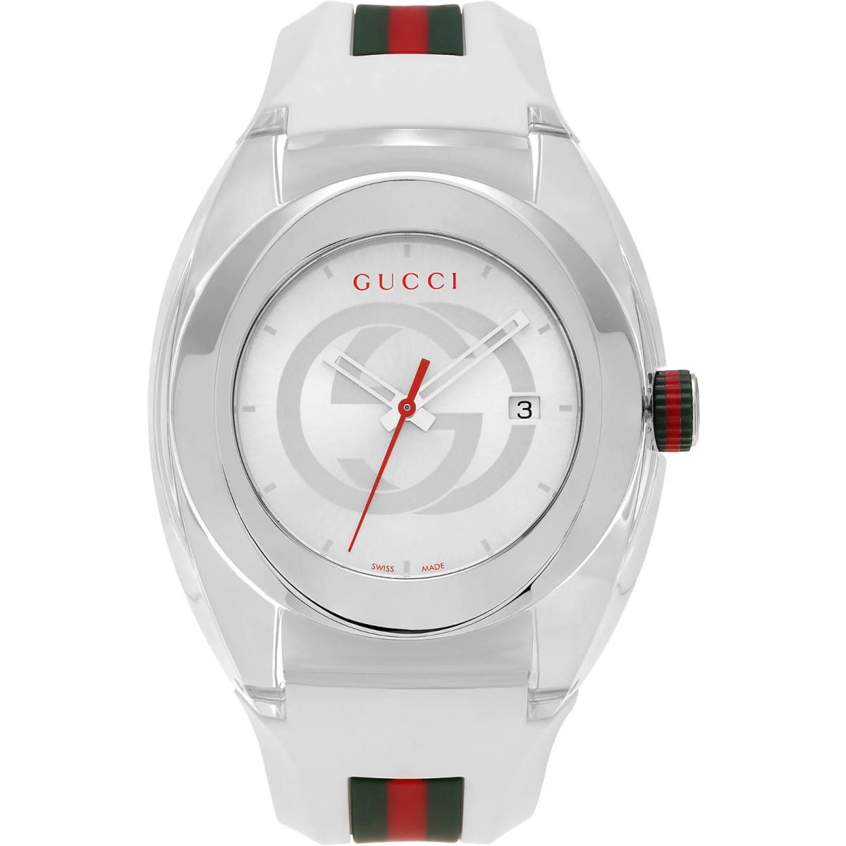 Gucci Sync 46mm Rubber Band Gucci Logoed Dial Assorted Colors Men`s Watch - Band: Gray, Green, Red, White, Bezel: Silver