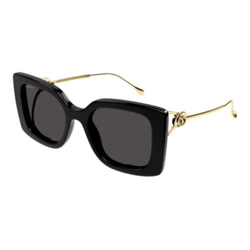 Gucci GG1567SA 001 Black-gold/grey Oversized Square Women`s Sunglasses