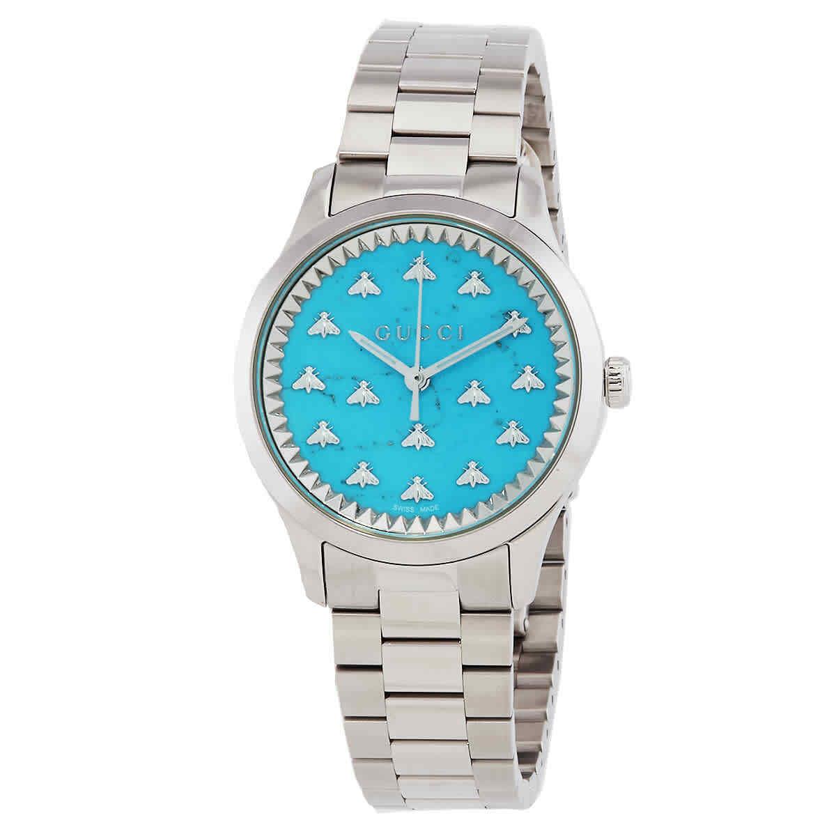 Gucci G-timeless Turquoise Stone Dial with Bees Dial Ladies Watch YA1265044