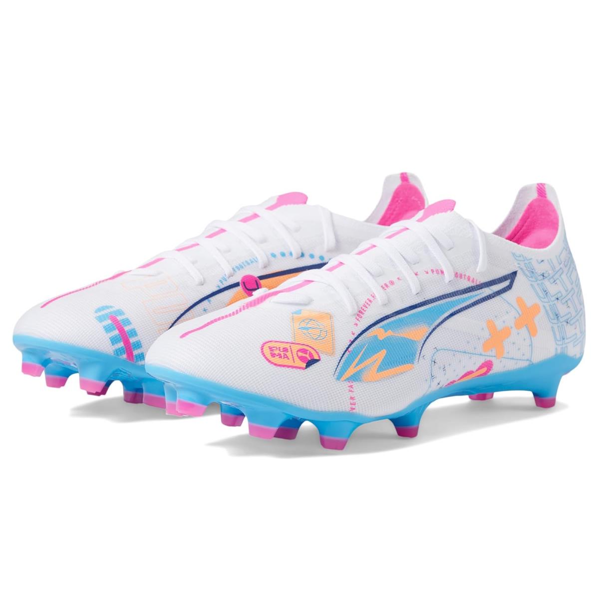 Man`s Sneakers Athletic Shoes Puma Ultra 5 Match Vol. Up Fg/ag - Puma White-Luminous Blue-Poison Pink-Fizzy Melon