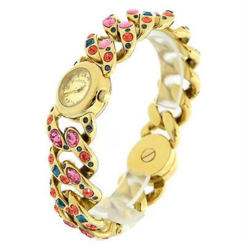 Marc Jacobs Katie Gold Tone Bejeweled Crystal Chain Link+turn Lock Watch MBM3144