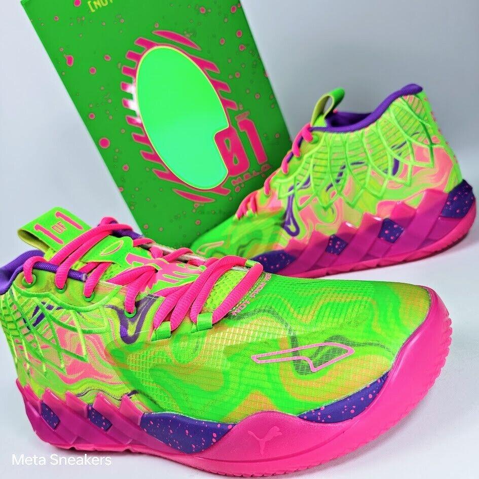 Puma MB.01 Inverse Toxic Men US 14 Purple Green Pink Perf Basketball Lamelo - Purple Glimmer-KNOCKOUT PINK-Green Gecko