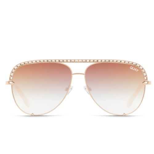 Quay Australia High Key Bling Oversized Aviator Sunglasses Rose Copper Fade