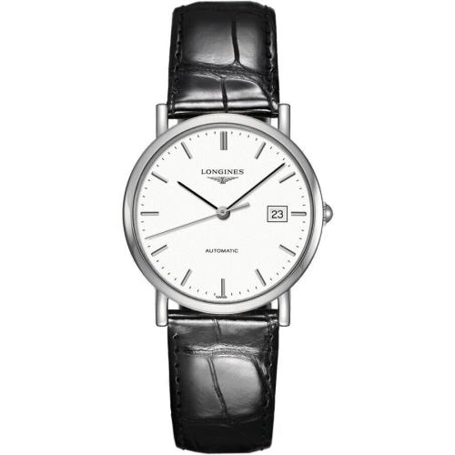 Longines Elegant Collection White Dial Leather Strap Date Men`s Watch