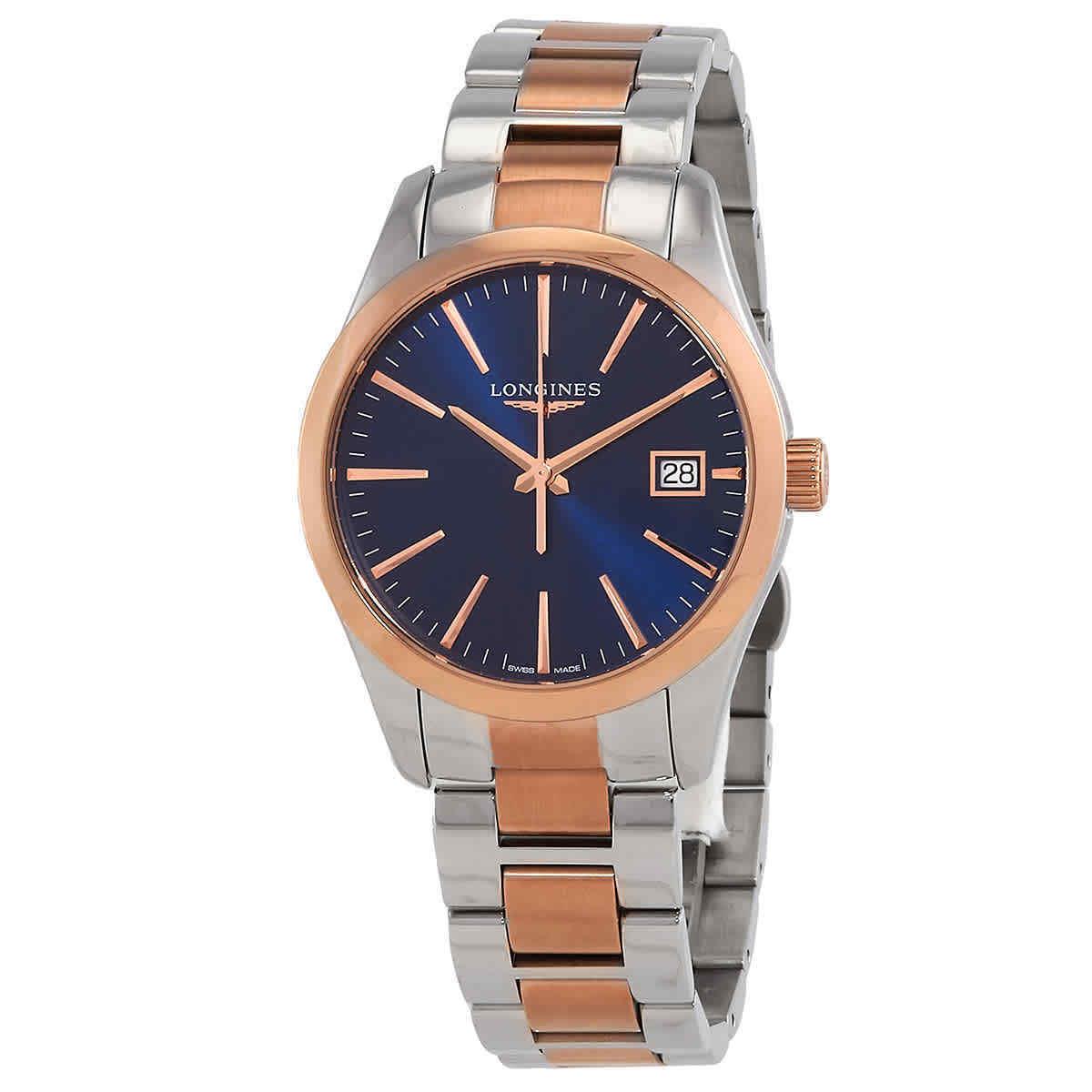 Longines Conquest Classic Quartz Blue Dial Ladies Watch L2.386.3.92.7 - Dial: Blue, Band: Silver, Pink, Bezel: Pink