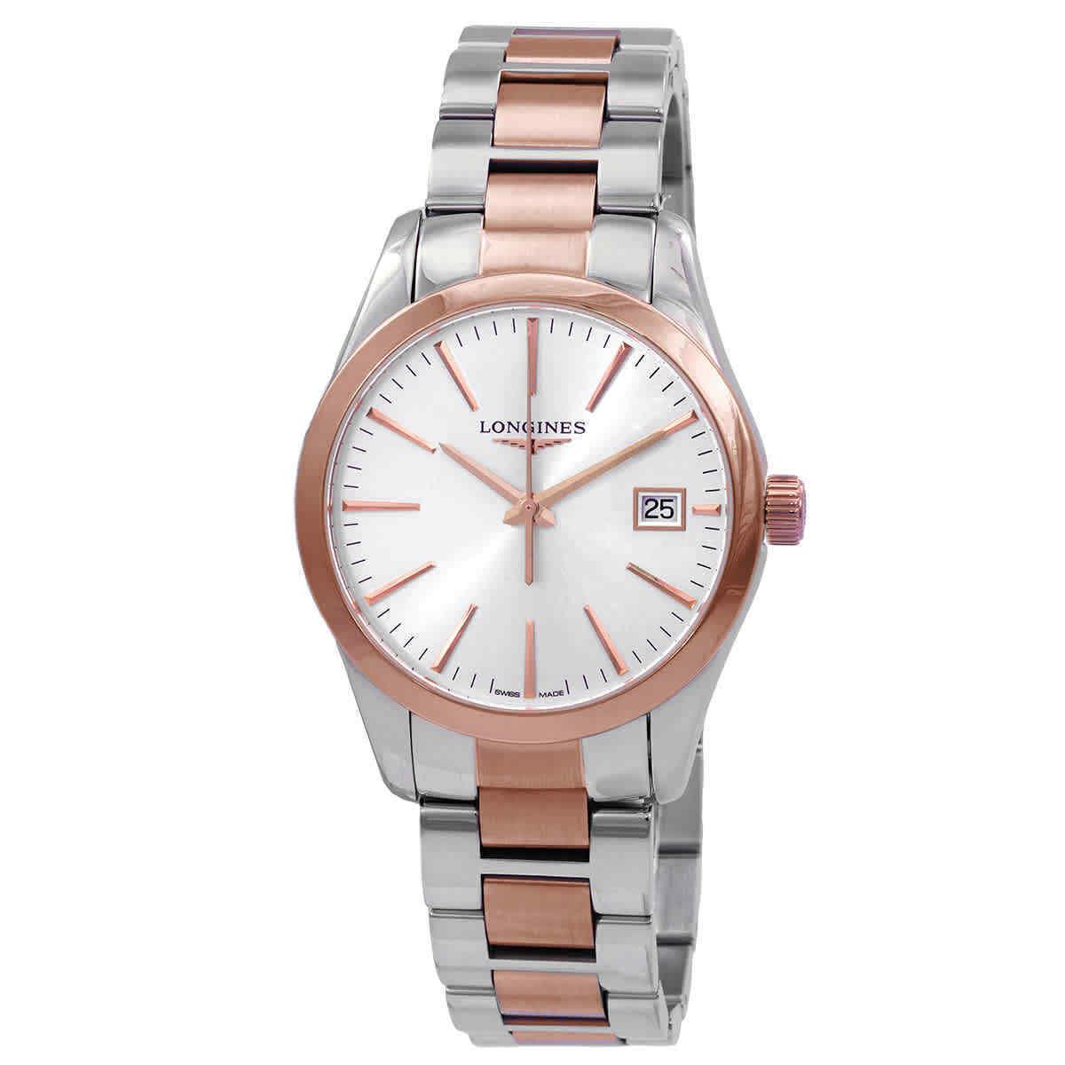 Longines Conquest Classic Quartz Ladies Watch L2.386.3.72.7 - Dial: Silver, Band: Silver, Pink, Bezel: Pink