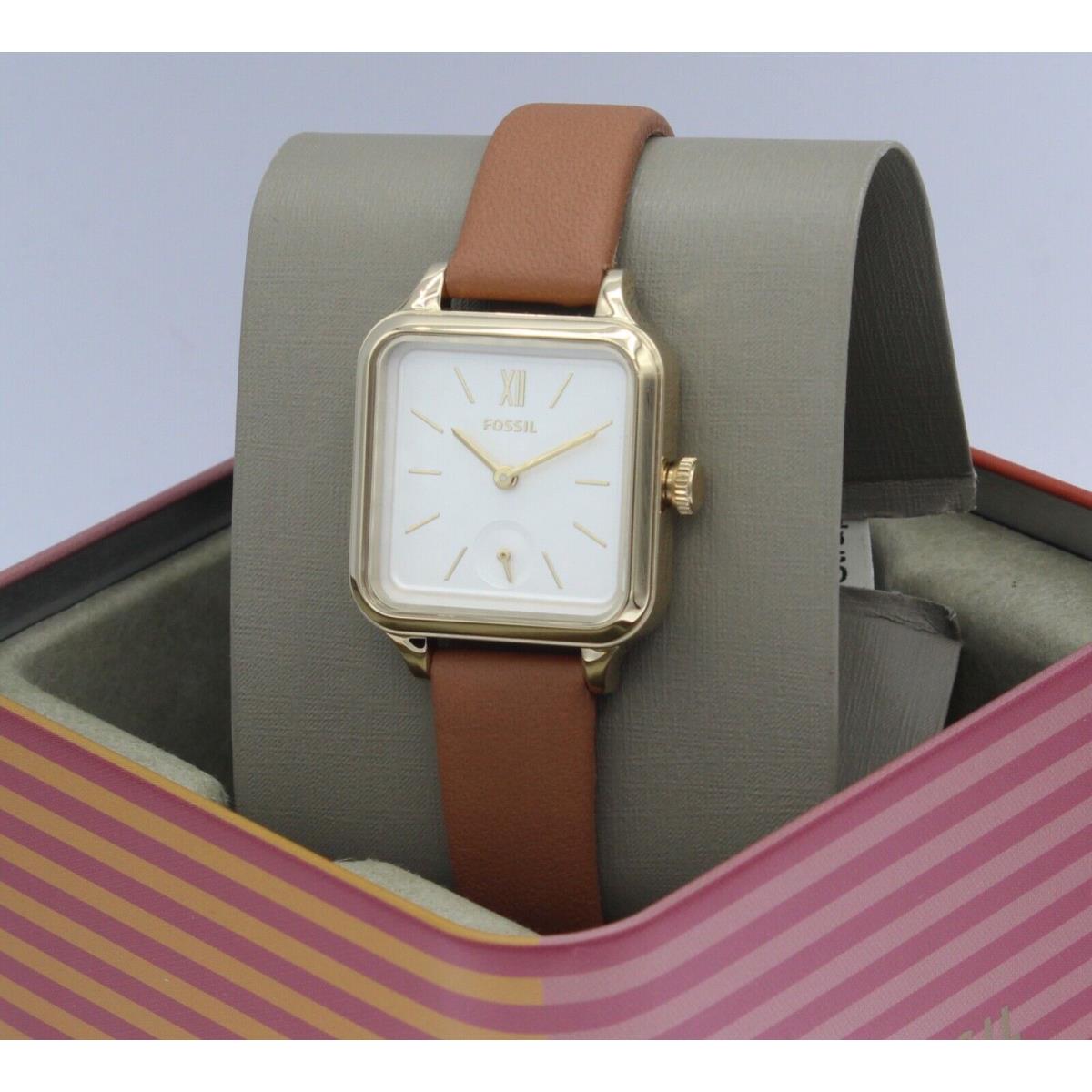 Fossil Colleen Square Gold Brown Leather BQ3909 Women`s Watch