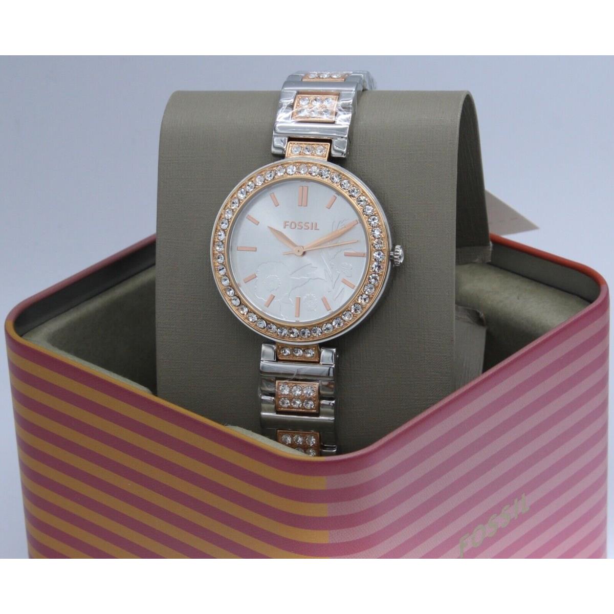 Fossil Karli Crystals Rose Gold Silver Floral Women`s BQ3877 Watch