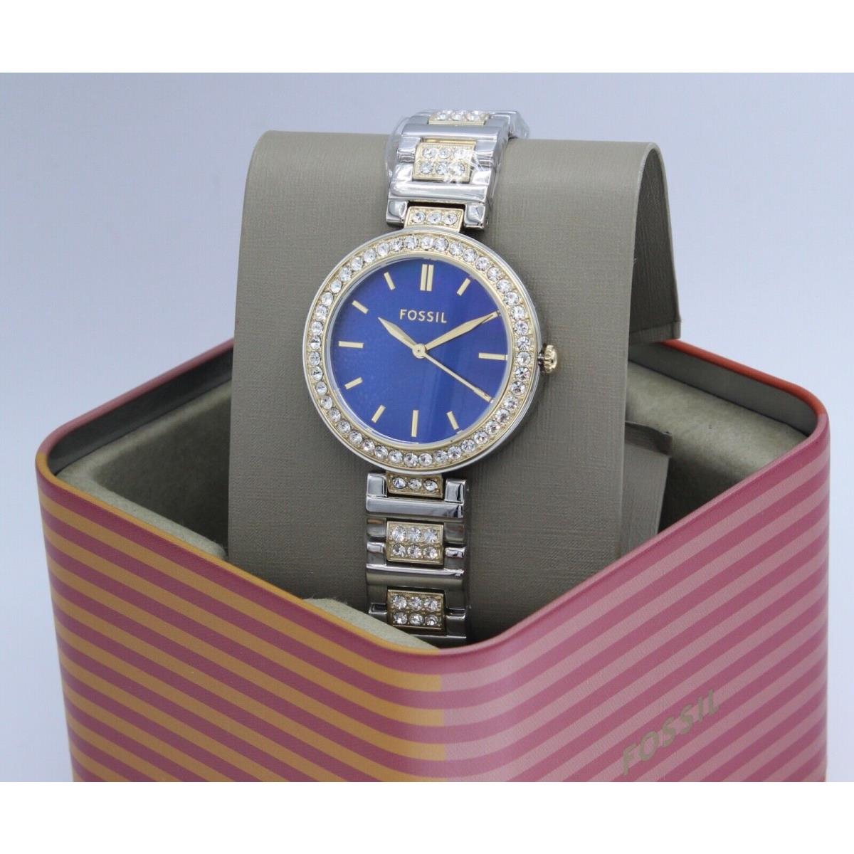 Fossil Karli Crystals Silver Gold Blue Mop Women`s BQ3944 Watch