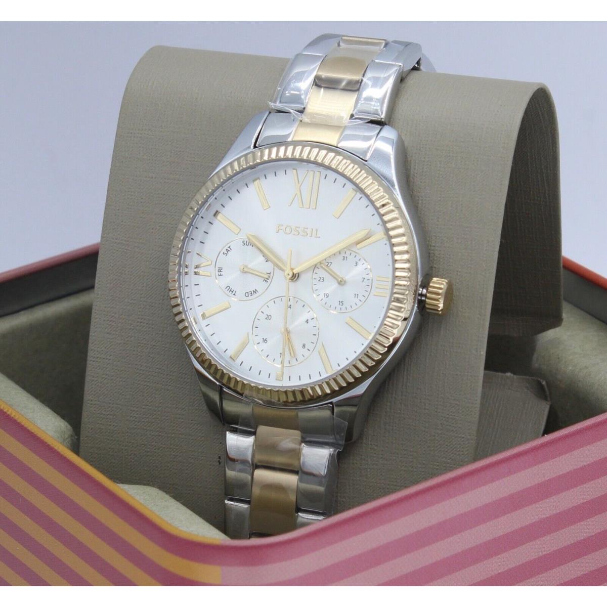 Fossil Rye Multifunction Silver Gold Chrono Women`s BQ3762 Watch