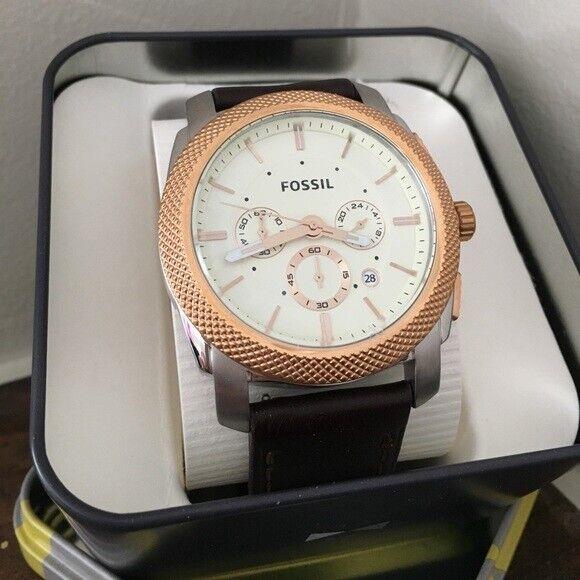 Fossil Men`s Machine Chronograph Brown Leather Watch FS5040