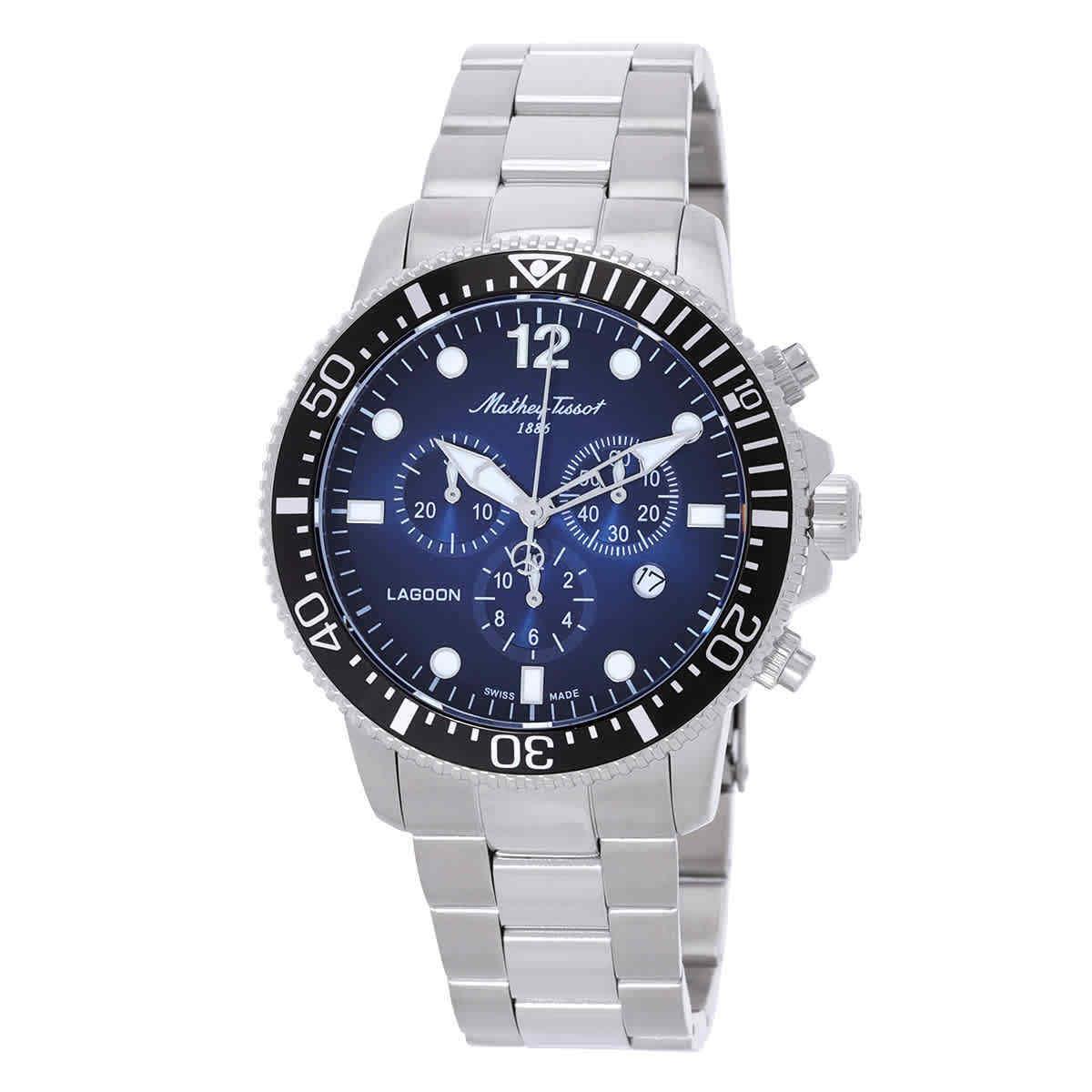 Mathey-tissot Lagoon Chronograph Quartz Blue Dial Men`s Watch H123CHABUN - Dial: Blue, Band: Silver-tone, Bezel: Silver-tone