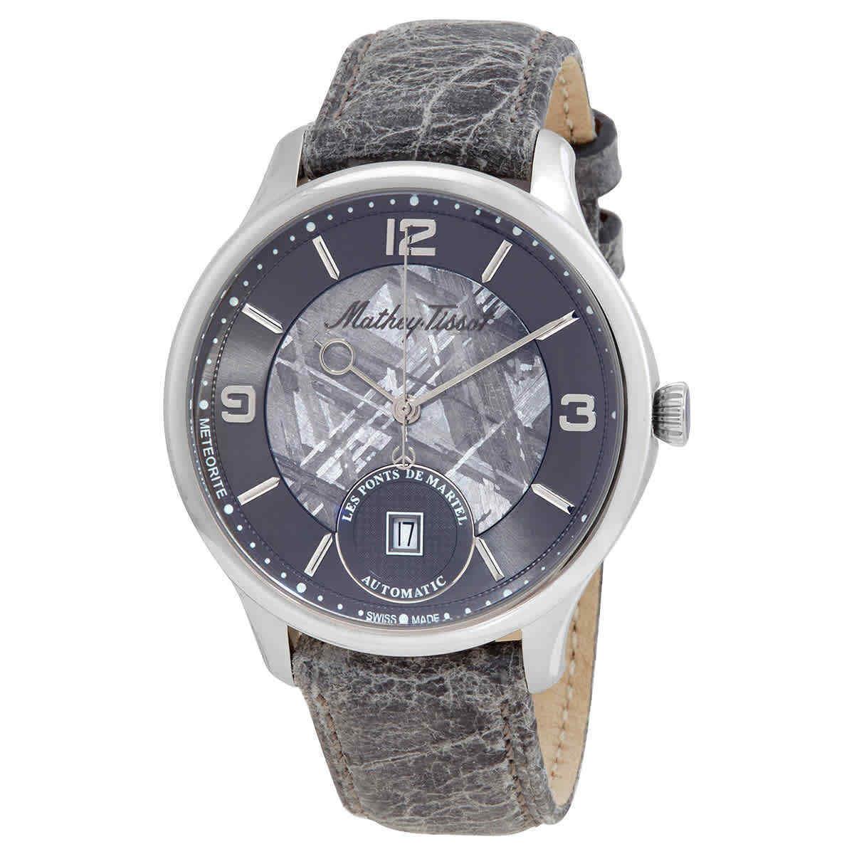 Mathey-tissot Edmond Meteorite Automatic Men`s Watch H1886META - Dial: Muonionalusta Meteorite, Band: Grey, Bezel: Silver-tone