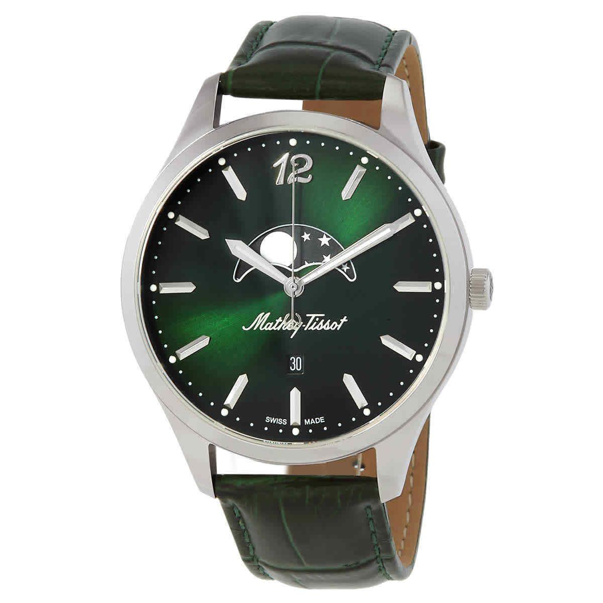 Mathey-tissot Urban Moon Quartz Moon Phase Green Dial Men`s Watch H411LAVM