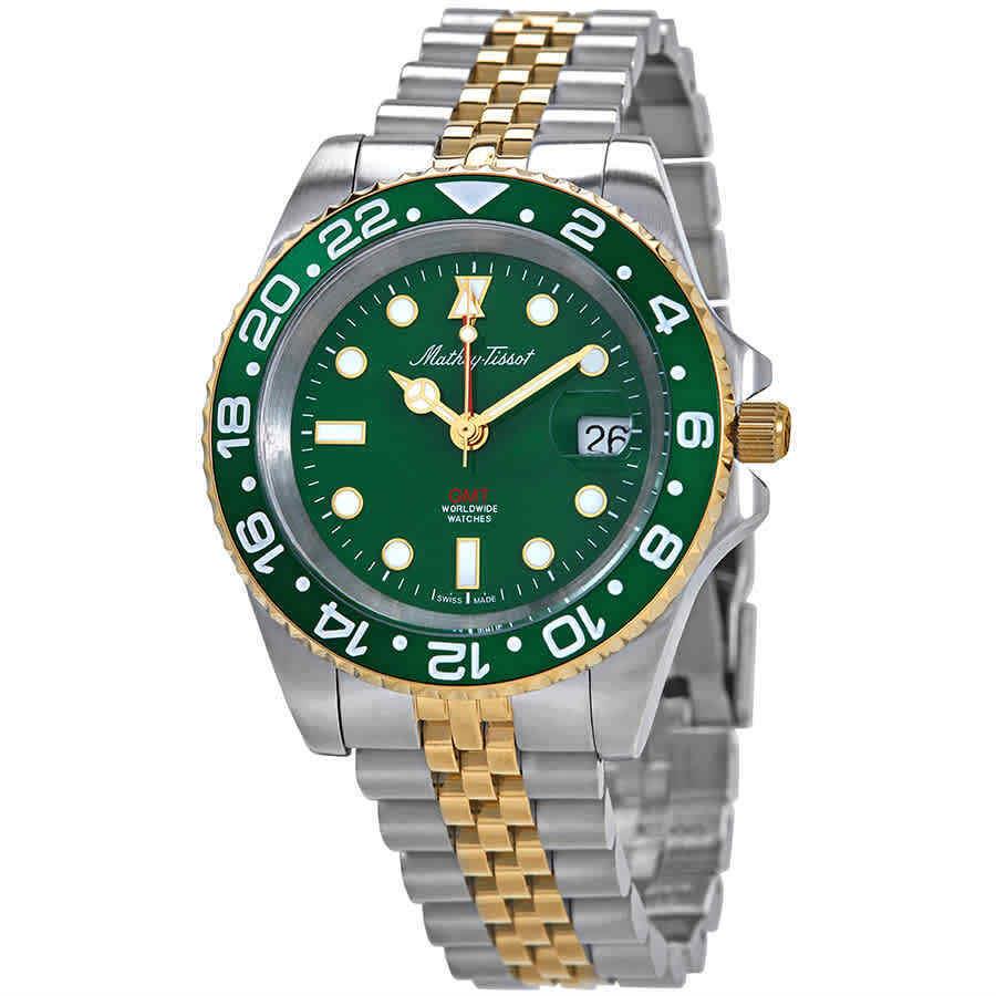 Mathey-tissot Mathy Vintage Gmt Two-tone Green Hulk Dial Men`s Watch H903BBV - Dial: Green, Band: Two-tone (Silver-tone and Gold-plated), Bezel: Silver-tone