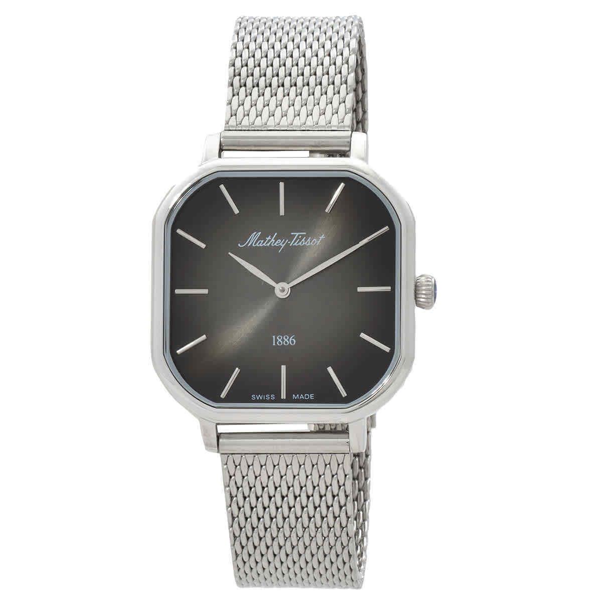 Mathey-tissot Monsoon Square Quartz Black Dial Ladies Watch D7917AN - Dial: Black, Band: Silver-tone, Bezel: Silver-tone