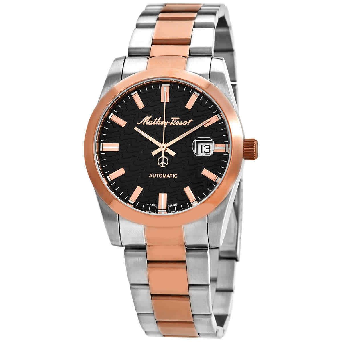 Mathey-tissot Mathy I Automatic Black Dial Men`s Watch H1450ATRN - Dial: Black, Band: Two-tone (Silver-tone and Rose Gold-tone), Bezel: Silver-tone