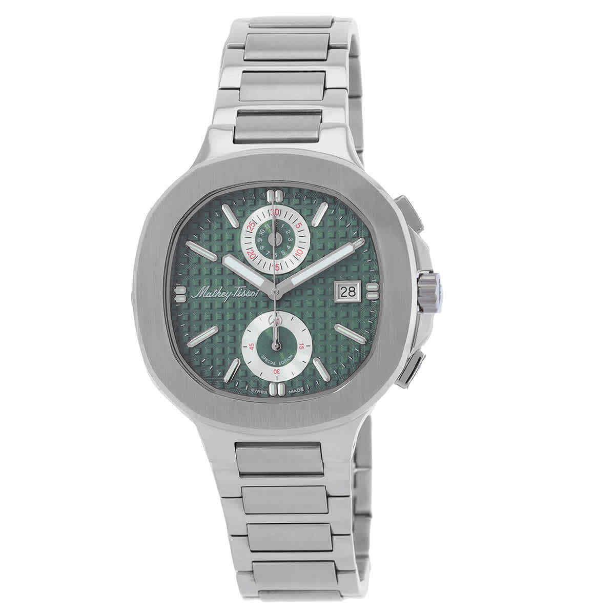 Mathey-tissot Evasion Chronograph Quartz Green Dial Men`s Watch H152CHAV - Dial: Green, Band: Silver-tone, Bezel: Silver-tone