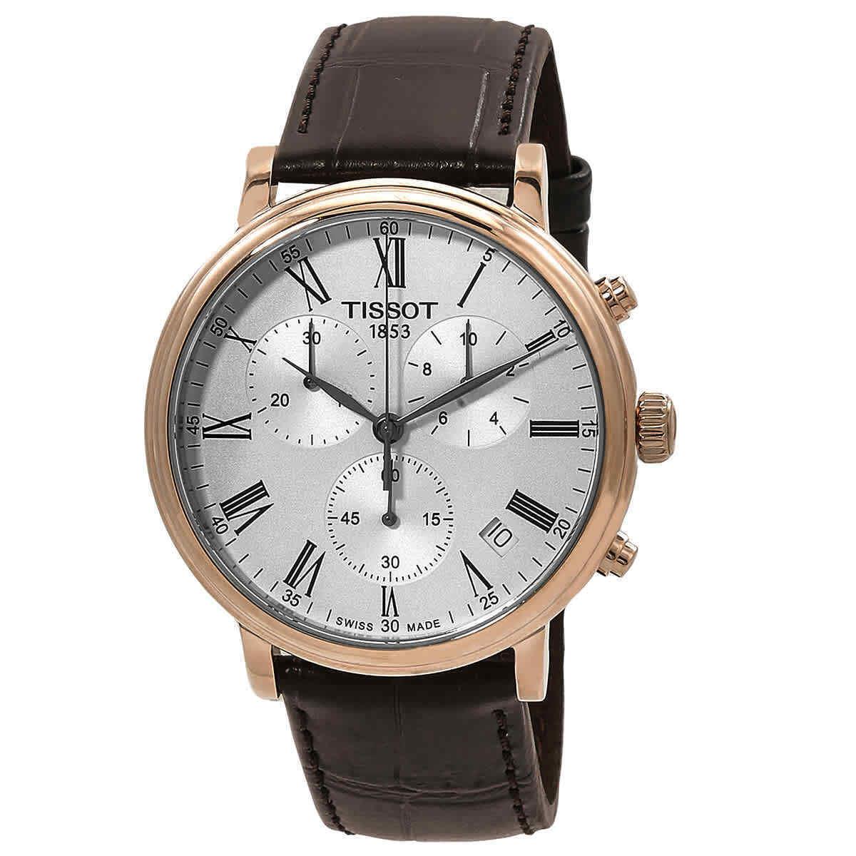 Tissot Carson Chronograph Quartz Silver Dial Men`s Watch T122.417.36.033.00 - Dial: Silver, Band: Black, Bezel: Pink