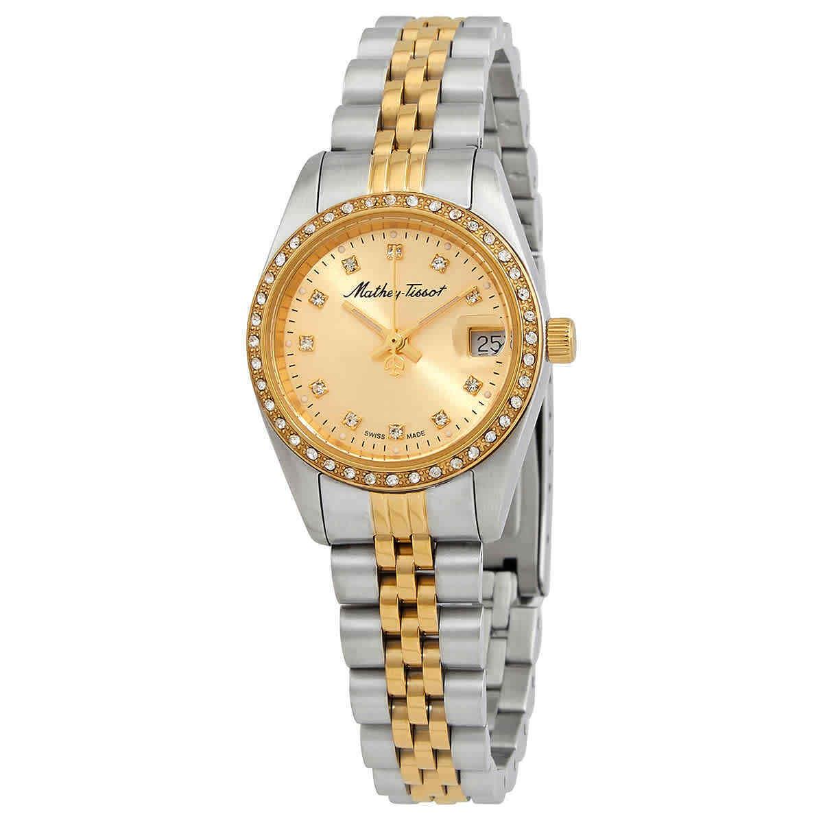 Mathey-tissot Mathy IV Champagne Dial Ladies Watch D709BDQI - Dial: Champagne, Band: Two-tone (Silver-tone and Yellow Gold-tone), Bezel: Silver-tone